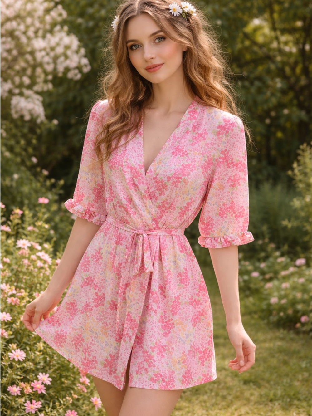 Oscar De La Renta Pink Label Vintage Pink Floral Belted Robe Size S/M